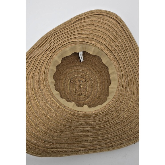 Nine West Sun Hat Women's One Size Straw Gold Wide Brim Floppy Beach Summer‎ - Picture 6 of 11